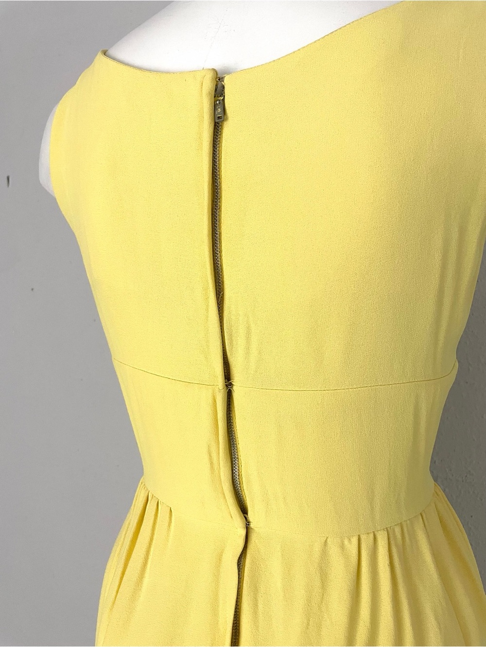 Vintage 60s Lemon Yellow Lace Up Corset Waist Dress Sleeveless Fit & Flare - Picture 8 of 16